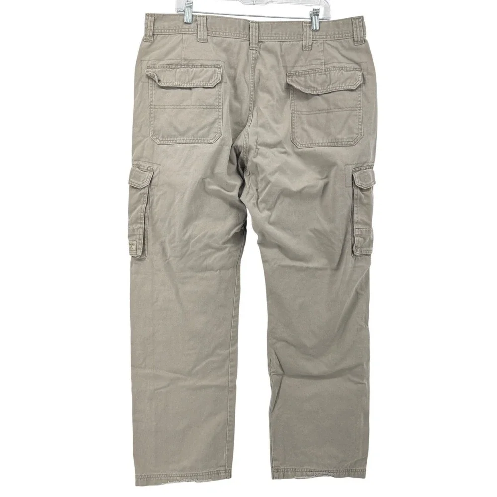 Wrangler Mens Khaki Tan Straight Leg Cargo Pant Cotton Workwear Utility Tactical